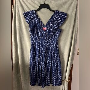 Kate Spade navy & lavender pattern pleated dress